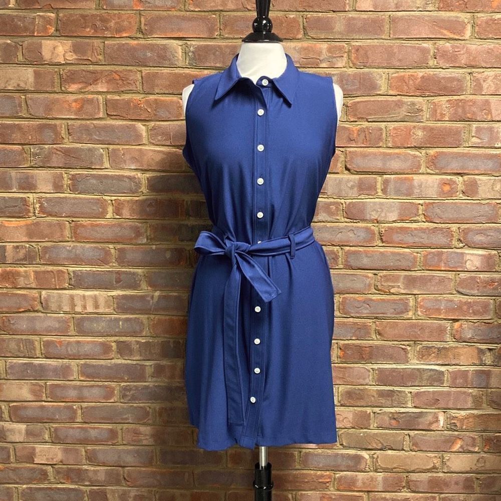 Katherine Way Navy Sleeveless Button Down Dress Size Large NEW